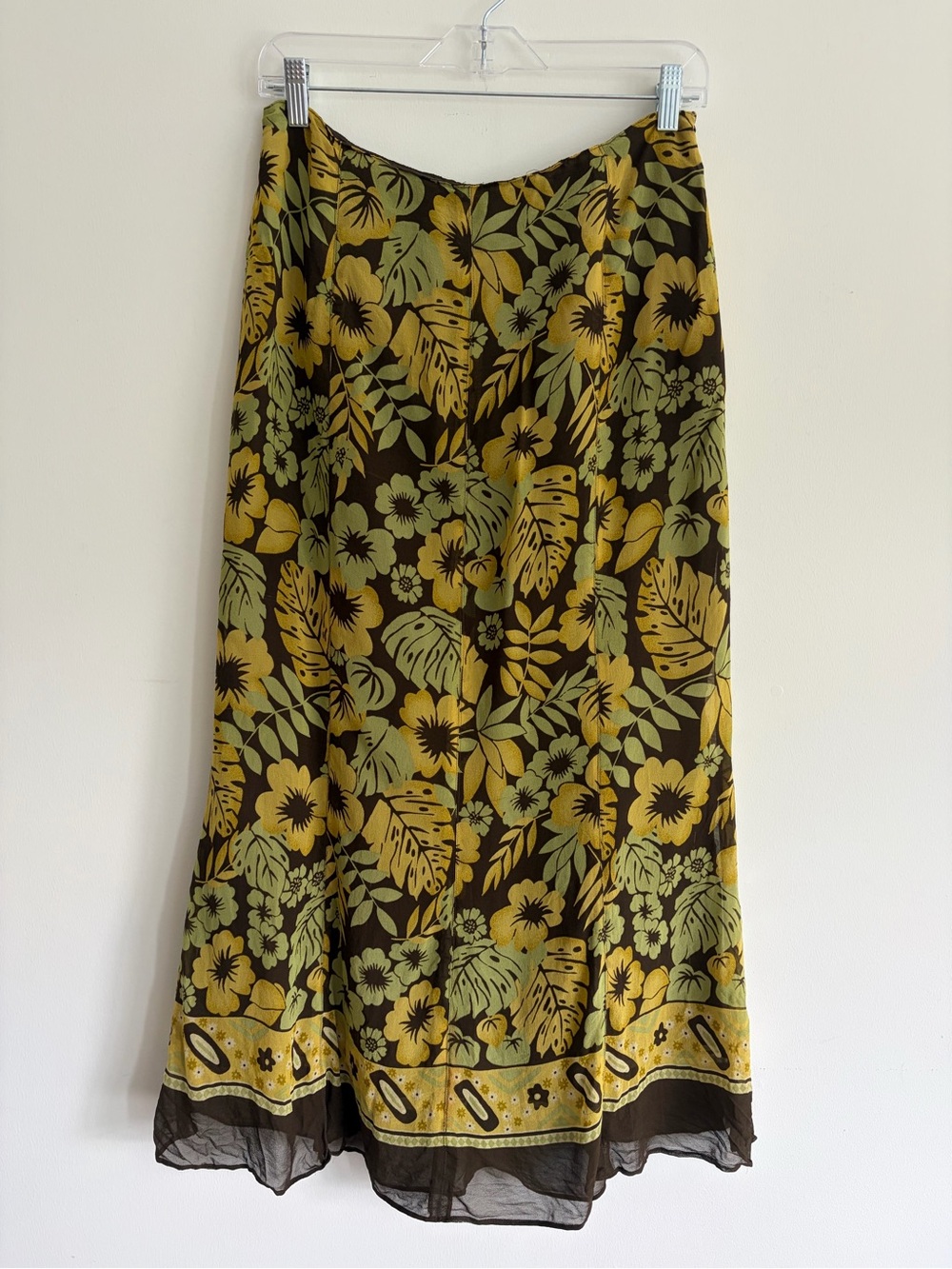 Jones New York Floral Maxi Silk Skirt in Olive Green & Mustard